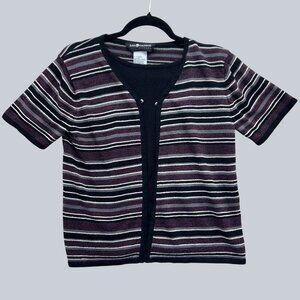 Sag Harbor Petite Striped Open Front Cardigan With Short Sleeves Women's Sz L